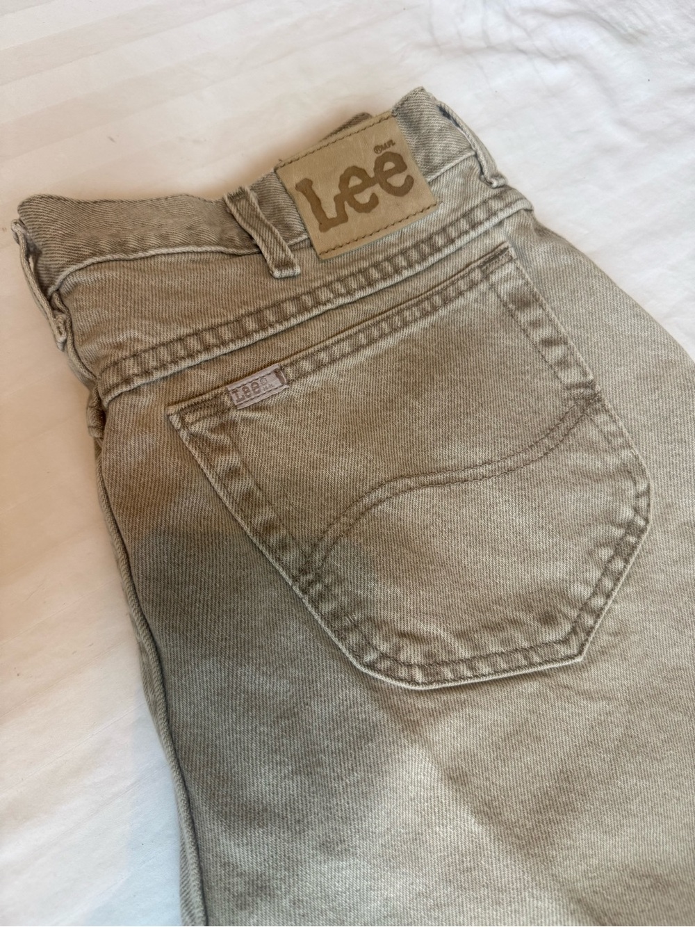Lee Riveted Tan Denim Jeans - Straight Leg Vintage Made in USA in Faded Khaki